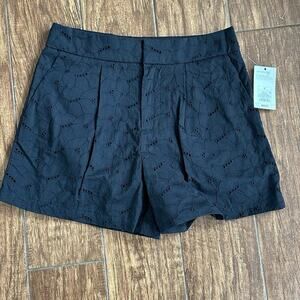 A New Day Women's High-Rise Pleated Eyelet Cotton Short Black Size 6‎ Cottage